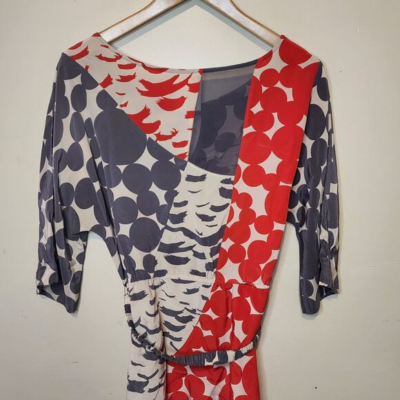 Anthropologie Yoana Baraschi Silk Polka Dot Feather Art Patch Dress Womens Large - Picture 9 of 13